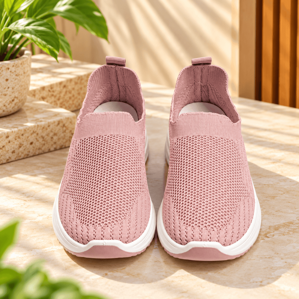 Slip-On Knit Sneakers for Women – Blush Pink | ADABISH