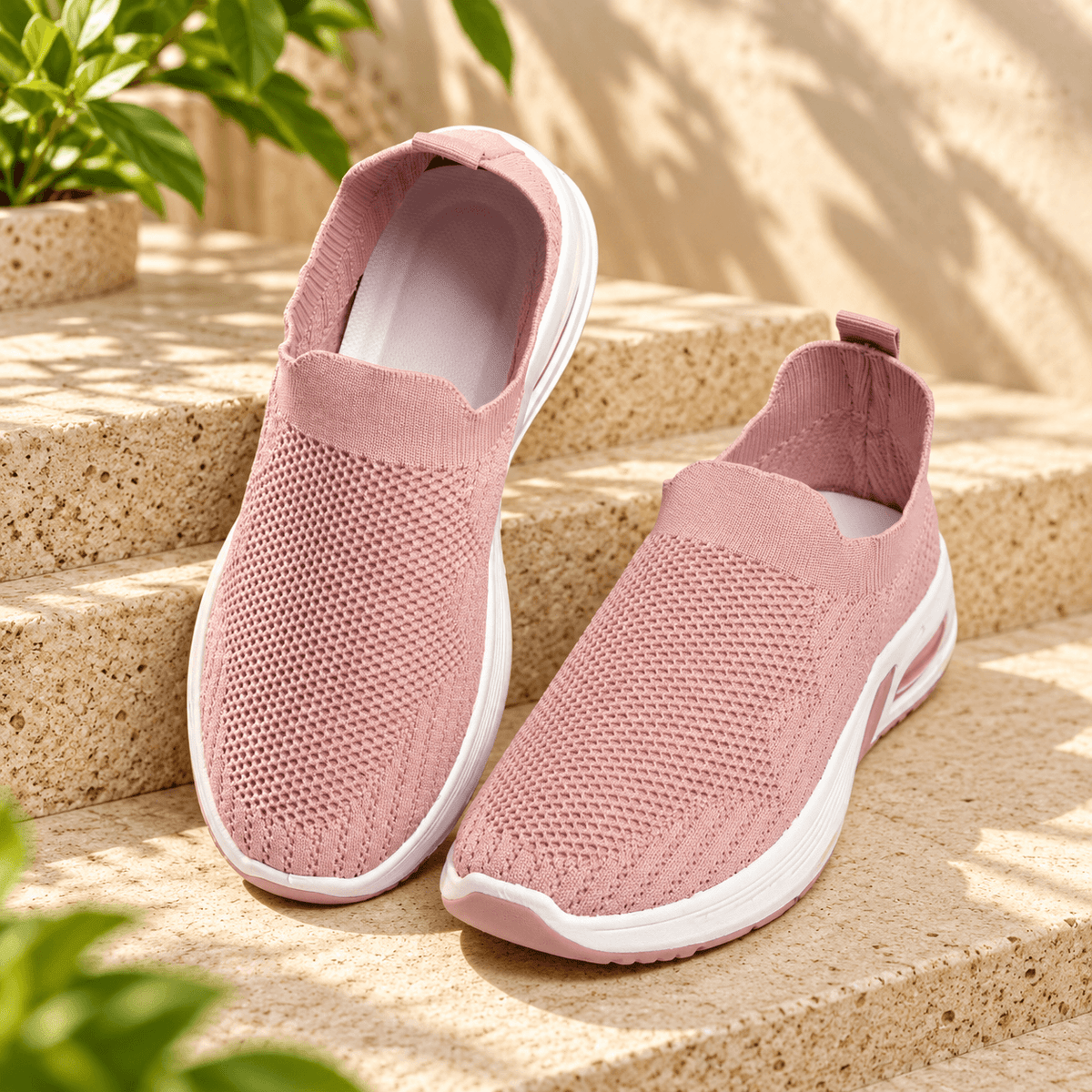Slip-On Knit Sneakers for Women – Blush Pink | ADABISH