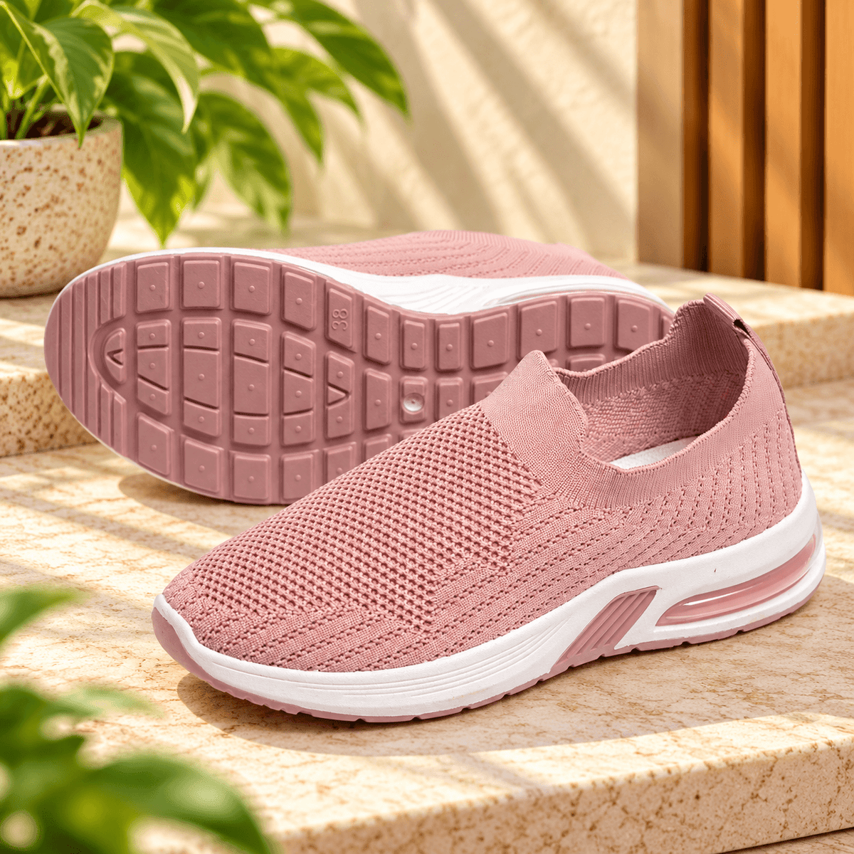 Slip-On Knit Sneakers for Women – Blush Pink | ADABISH