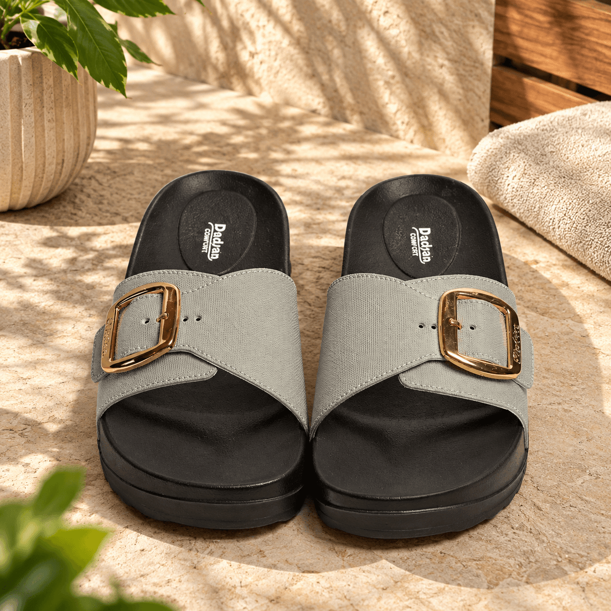 Buckle Platform Slide for Women – Grey | ADABISH