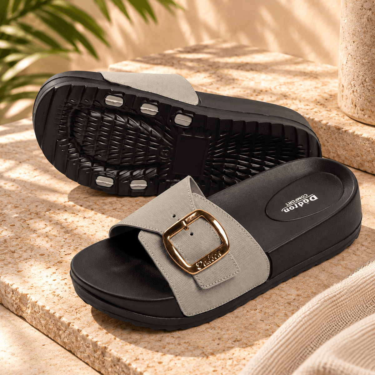 Buckle Platform Slide for Women – Grey | ADABISH