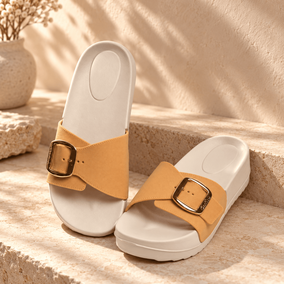 Buckle Platform Slide for Women – Camel | ADABISH